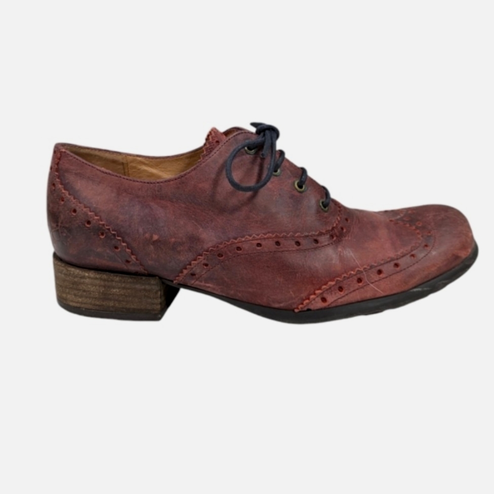 John Fluevog Rustic Burgundy Leather Wingtip Oxfords - Picture 3 of 12